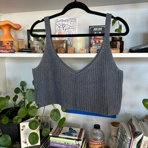 American Apparel Oversized Blue/Grey Knit Crop Top